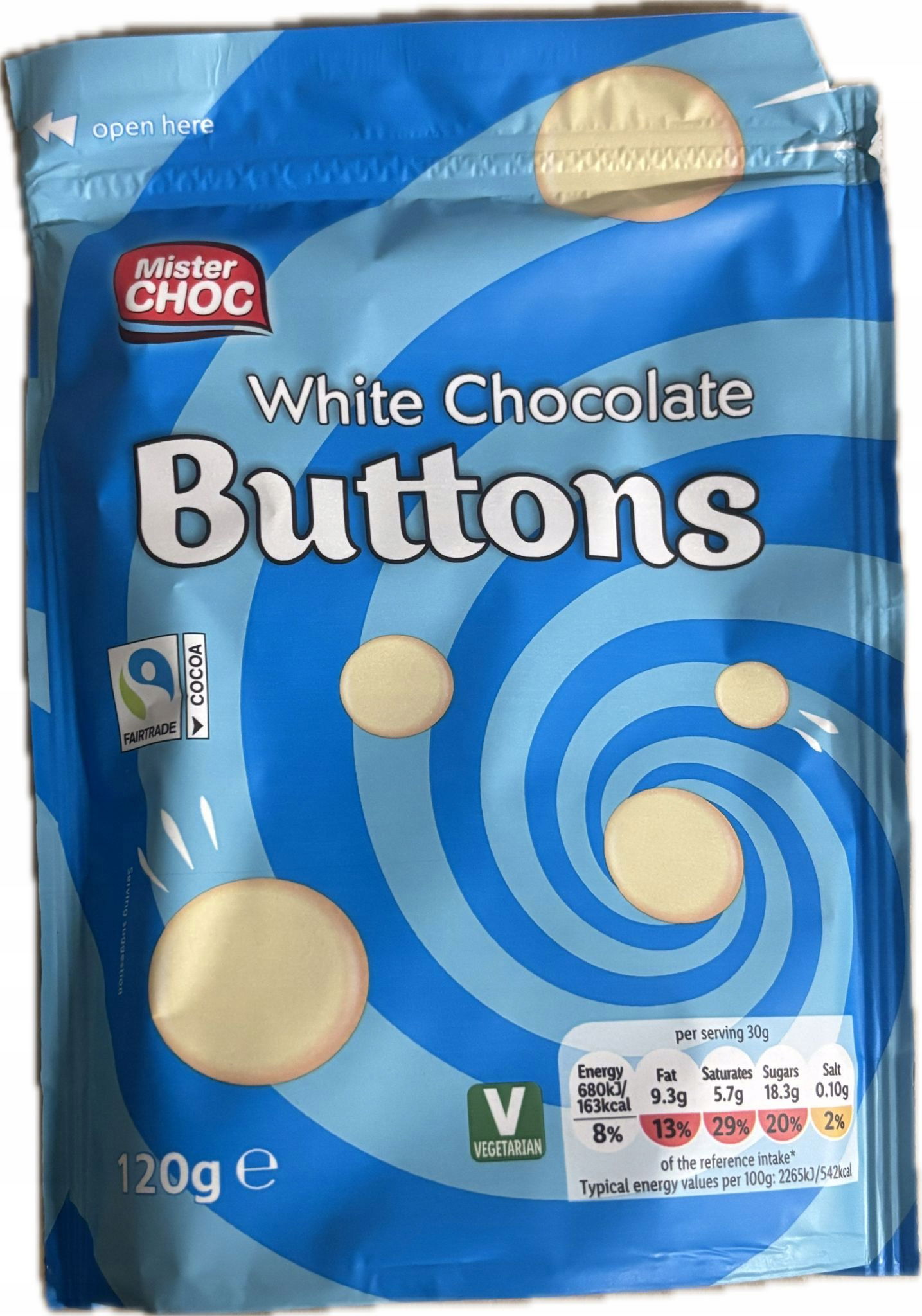 Mister Choc White Chocolate Buttons Biele čokoládové pastilky 120 g