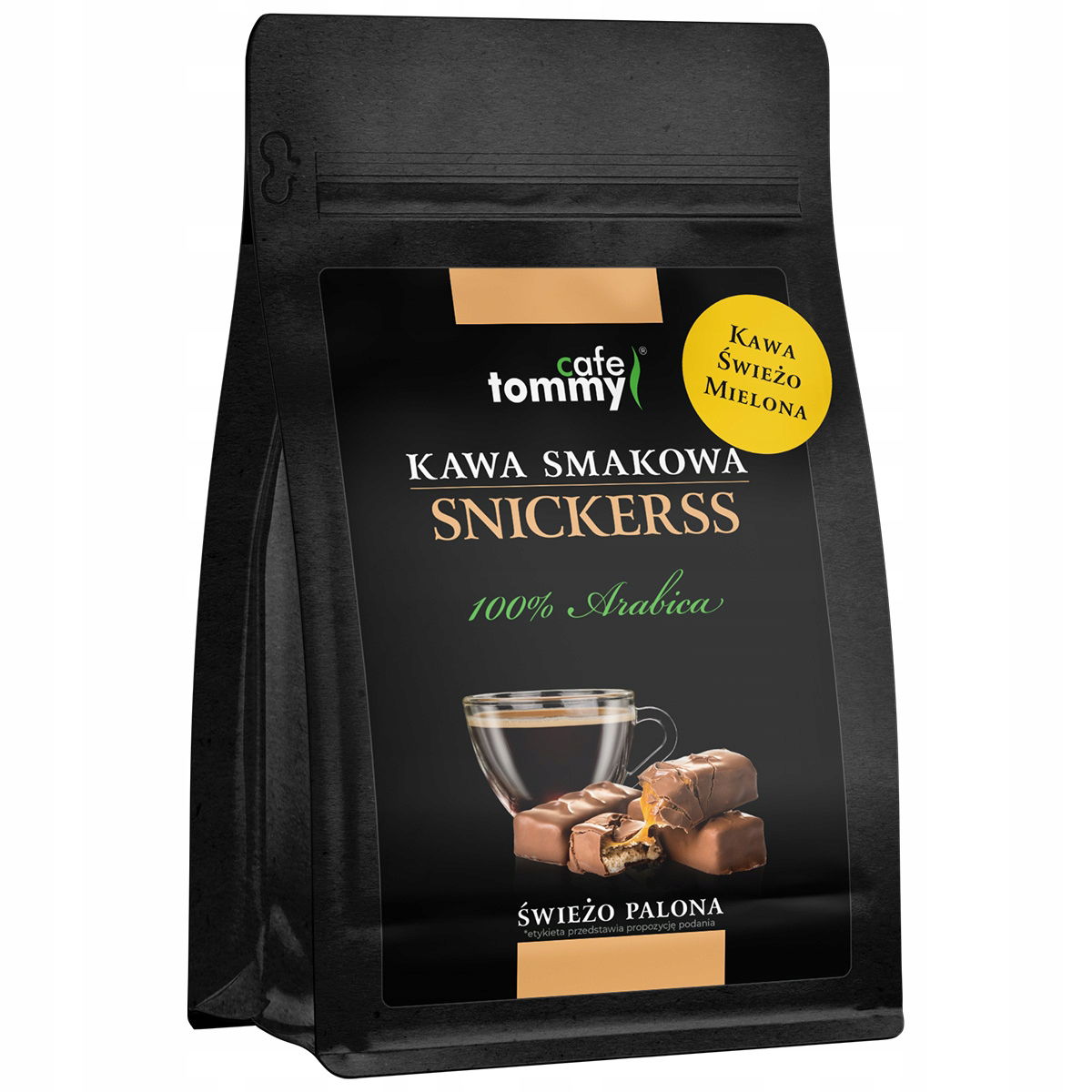 Mletá ochutená káva Snickerss 250g 100 % Arabica Čerstvo Pražená Tommy Cafe