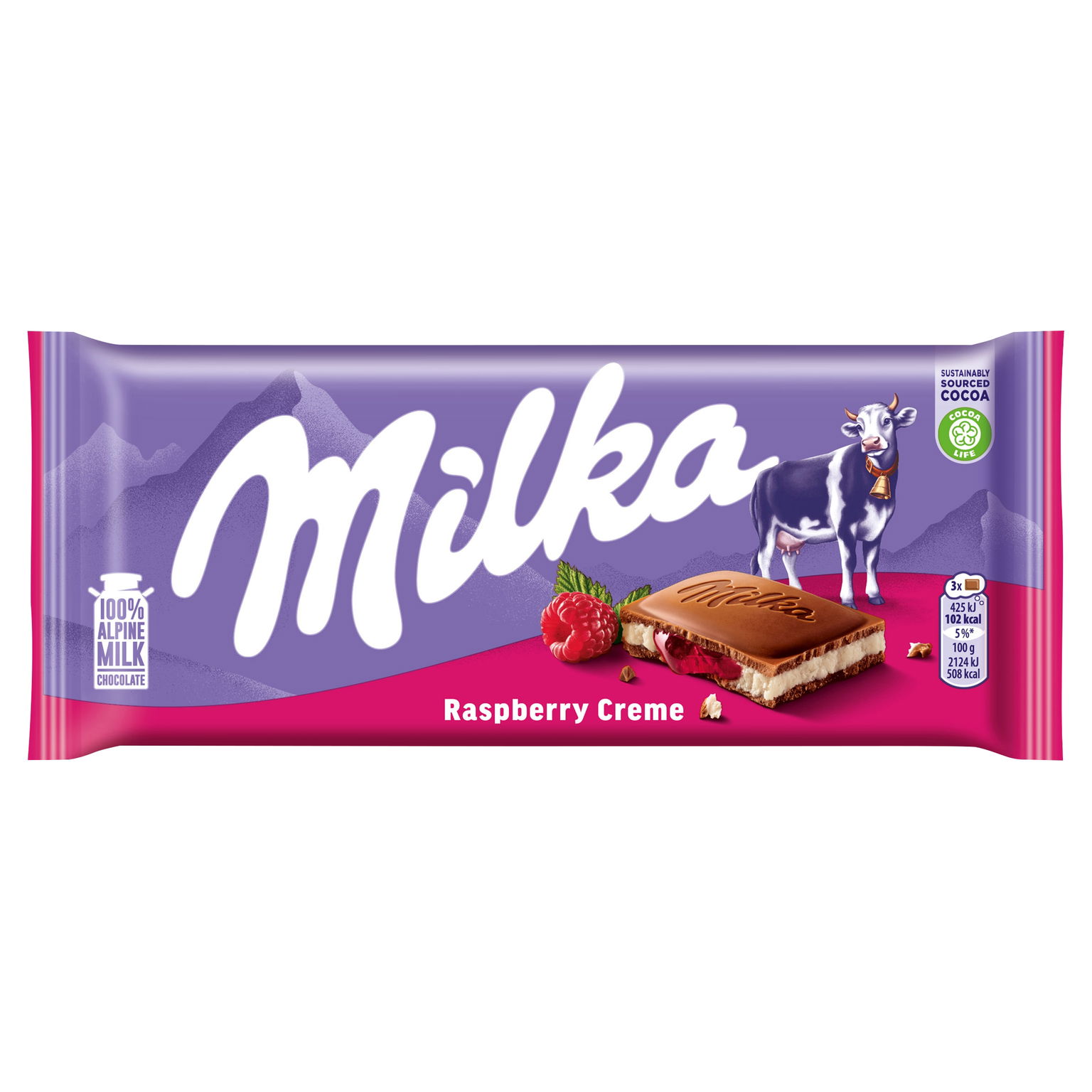 Mliečna čokoláda Milka Raspberry Creme 100 g