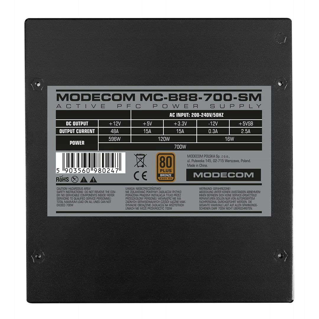 Modecom Napájací Zdroj MC-B88-700SM 80+ Bronz 230V Eu