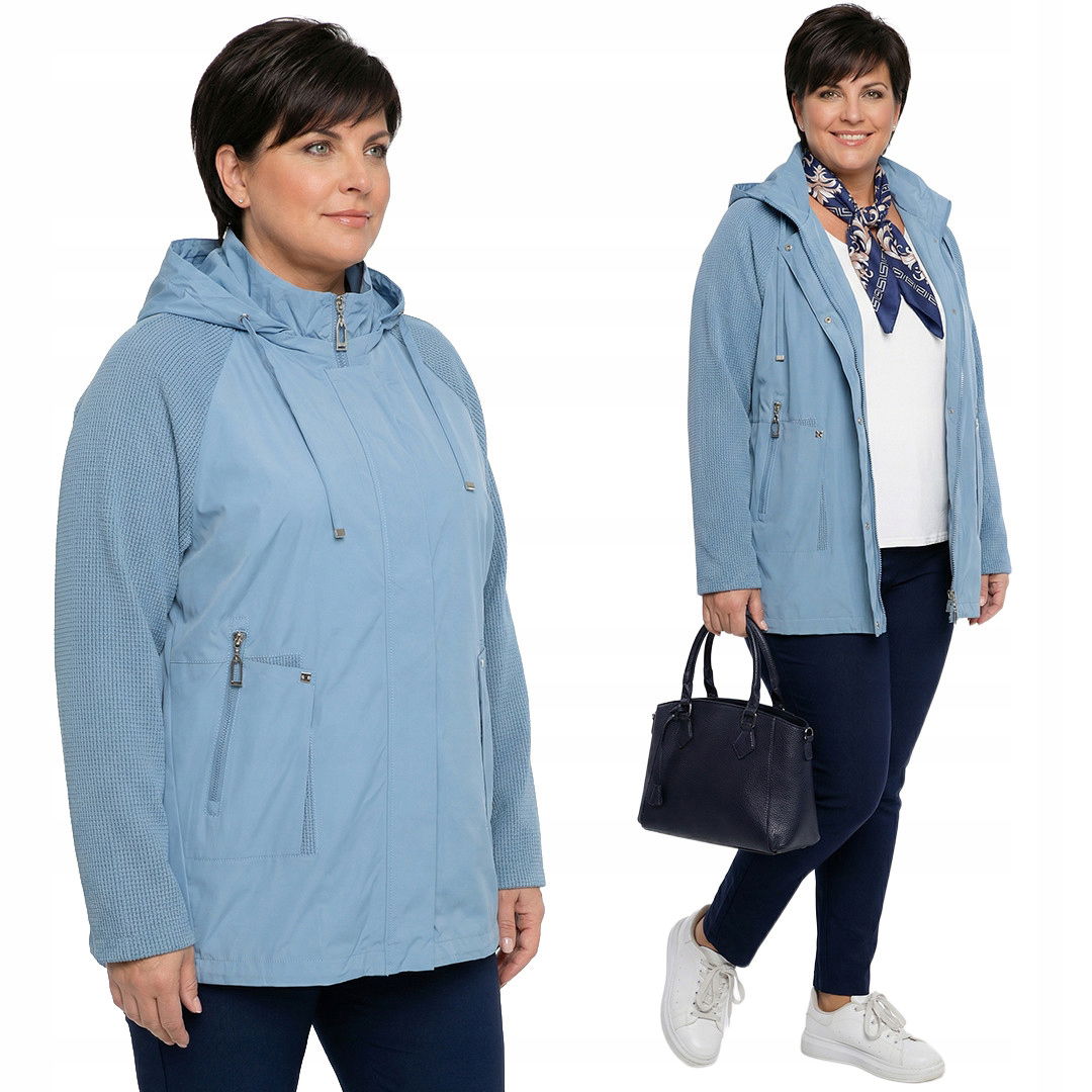 Modrá bunda s látkovými rukávmi plus size veľkosť 54