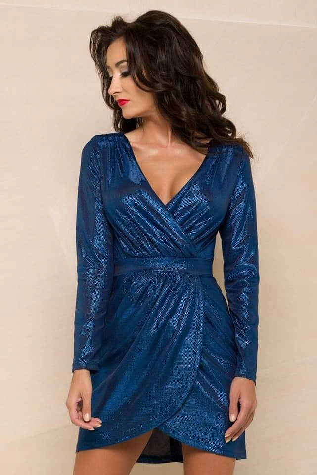 Modrá lesklá sukňa Model Doris Elizabeth Collection veľ. 36