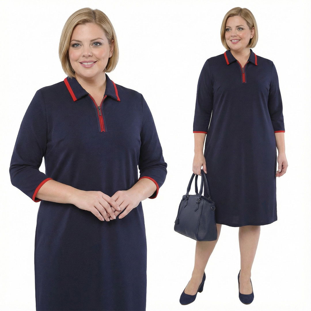 Modrá sukňa s červeným zipsom plus size, veľkosť 60