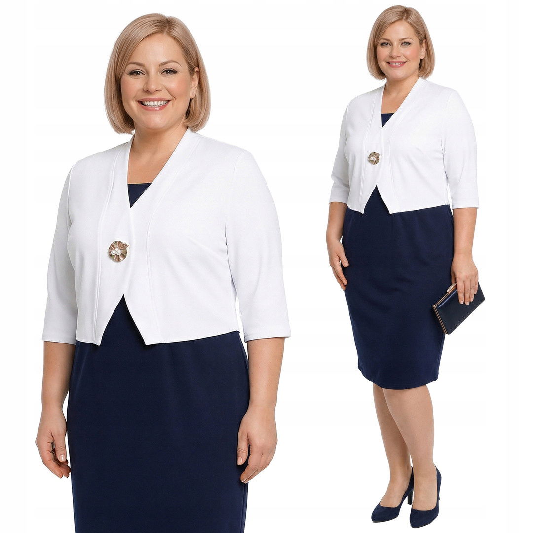 Modro-biela sukňa s brošňou plus size veľkosť 62