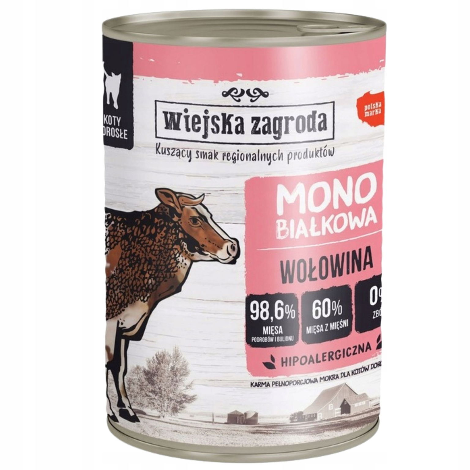 Mokré krmivo pre mačky Monoproteínové hovädzie mäso 400 g Wiejska Zagroda na alergiu