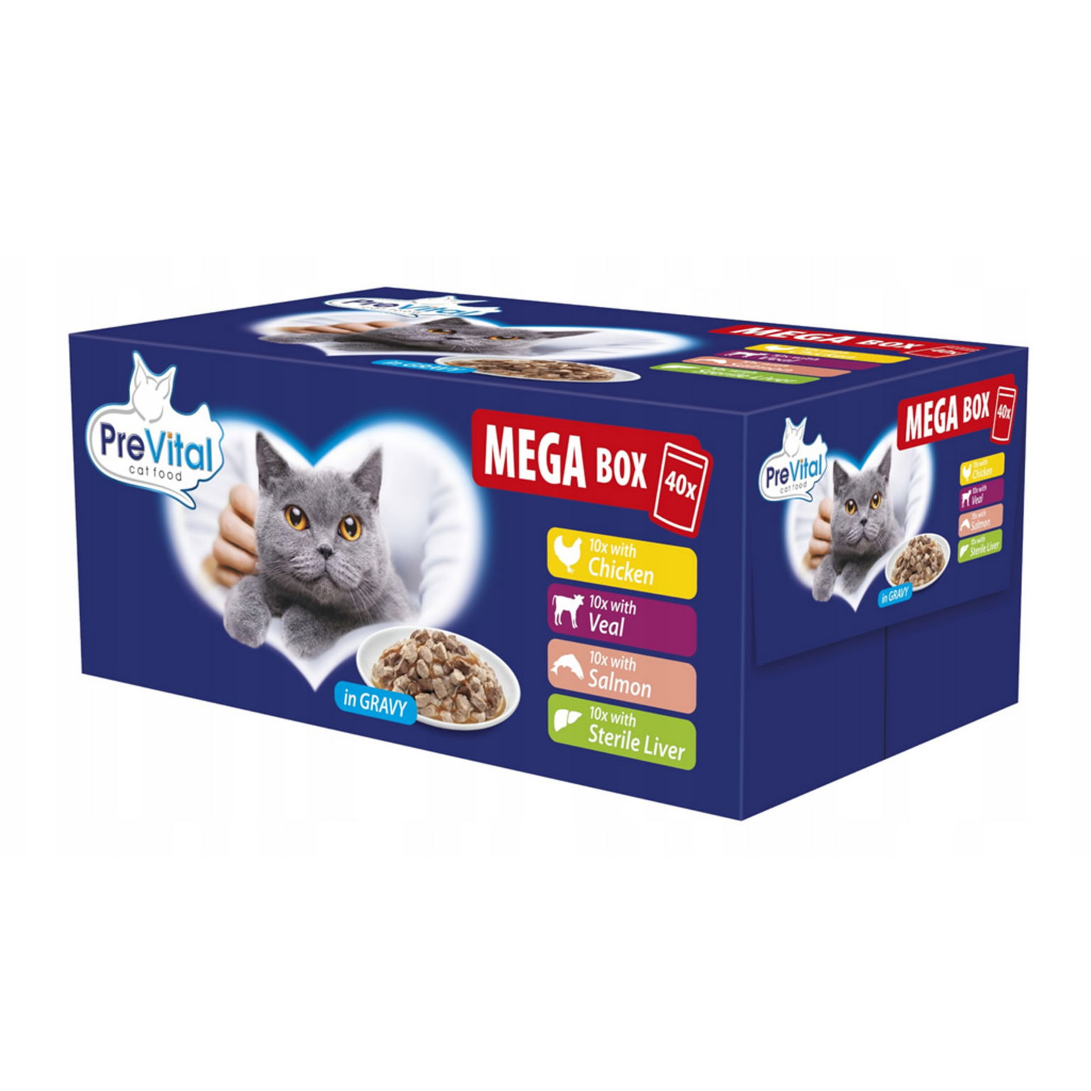 Mokré krmivo pre mačky PreVital kapsičky mix príchutí v omáčke megabox 40 ks x 100g