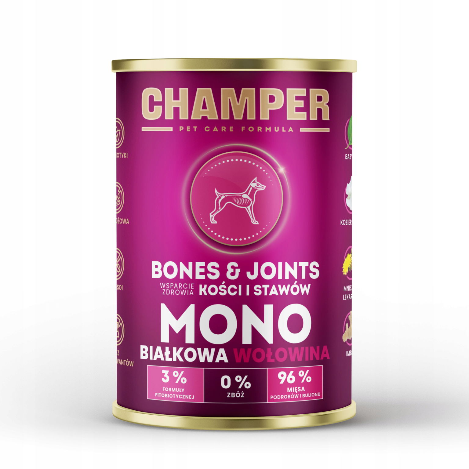 Mokré krmivo pre psa Champer monoproteínové hovädzie mäso 0% sóje konzerva 400 g