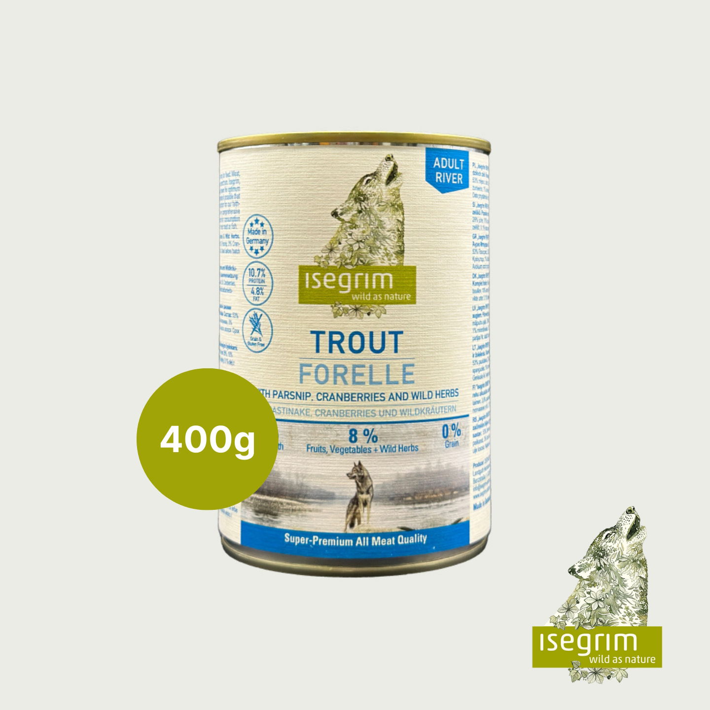 Mokré krmivo pre psa Isegrim pstruh s paštrnákom a brusnicami, 400 g