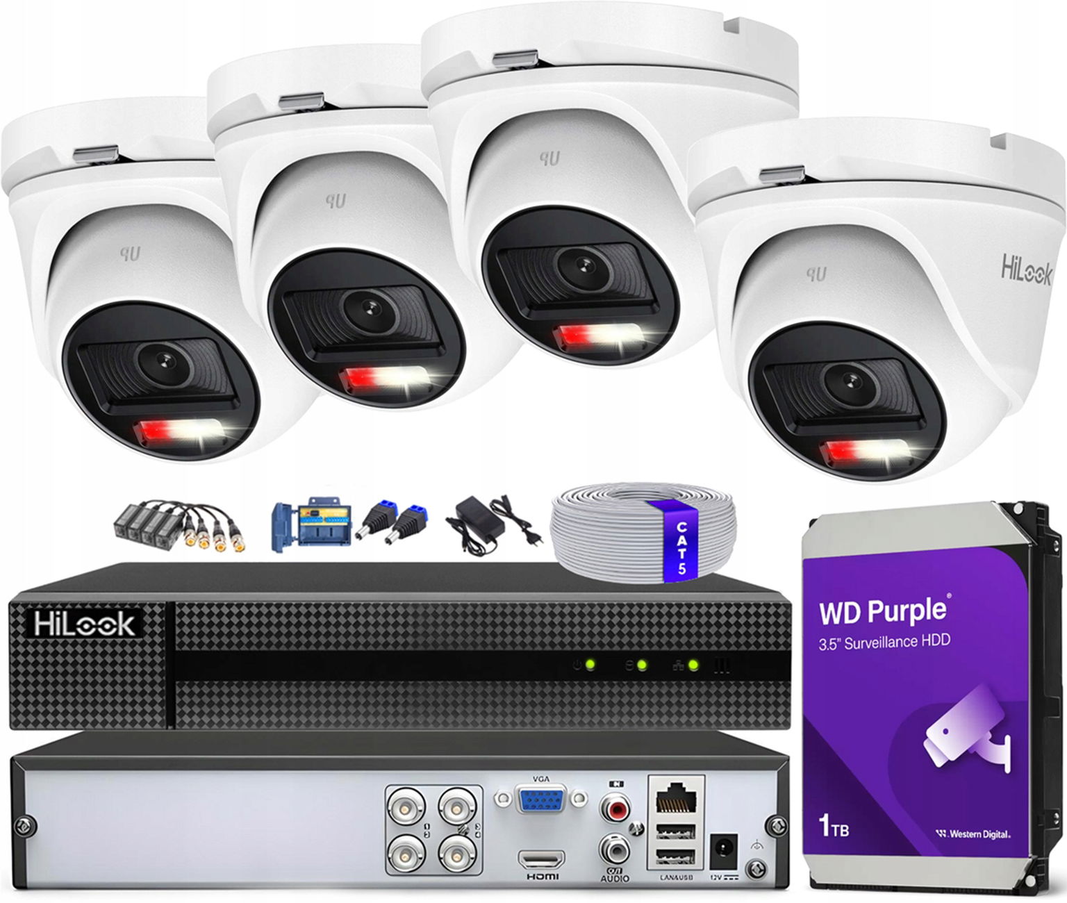 Monitorovanie Cctv Sada 4 kamier 5 Mpx Ir/led Rekordér Disk 1TB Detekcia