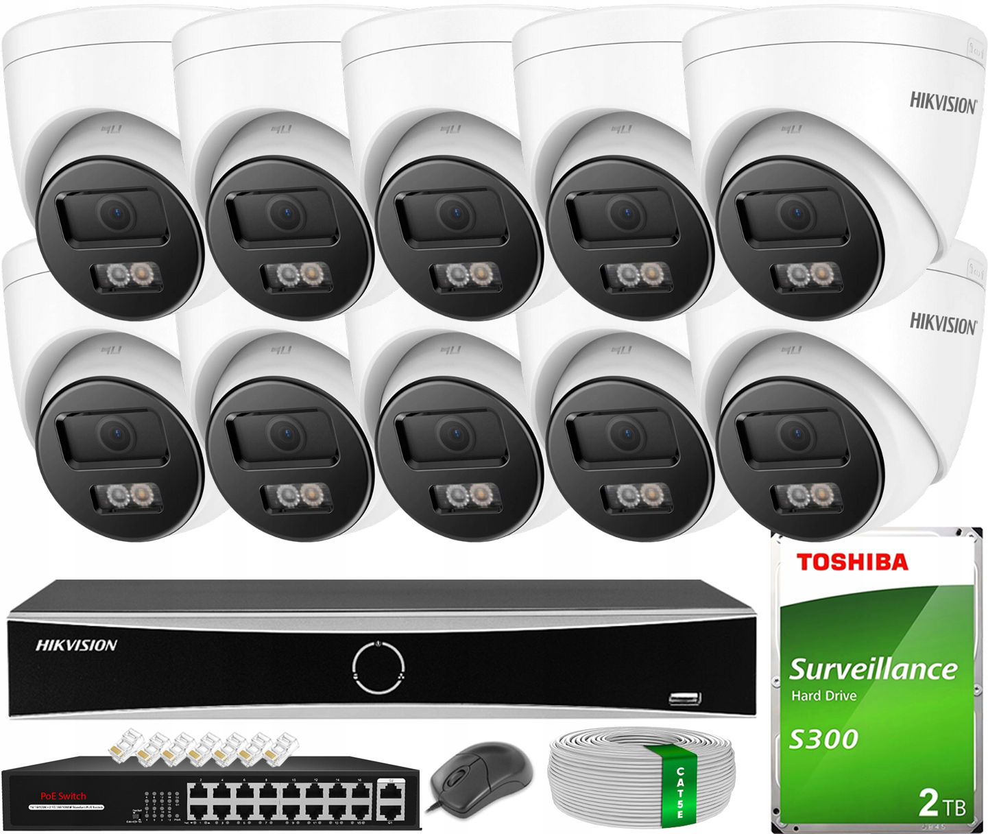 Monitorovanie Hikvision 10 Ip Kamer 6MPX Smart Hybrid Light Externý Hdd 2TB