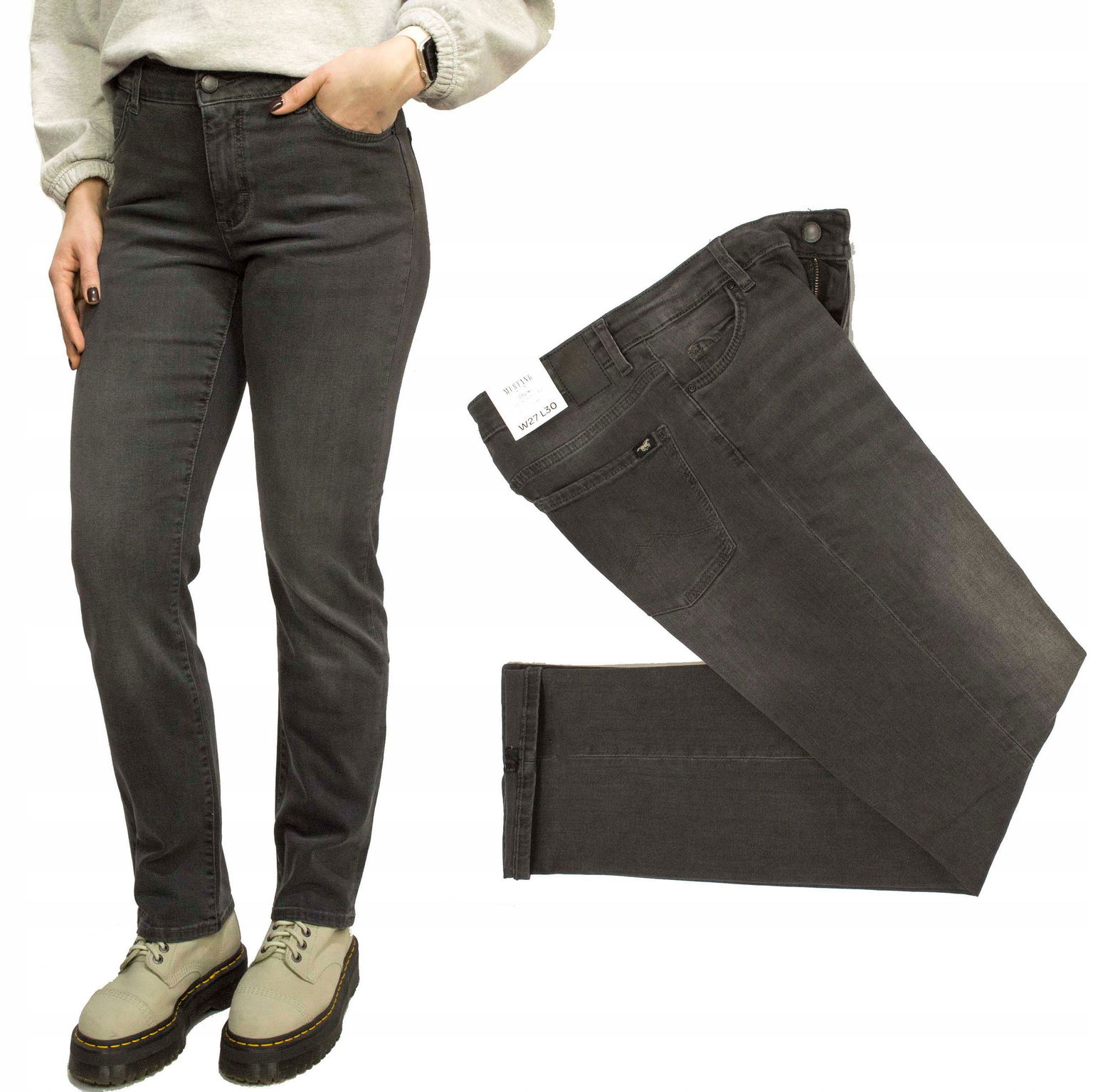 Mustang Crosby Relaxed Straight Dark Grey dámske džínsové nohavice W28 L34