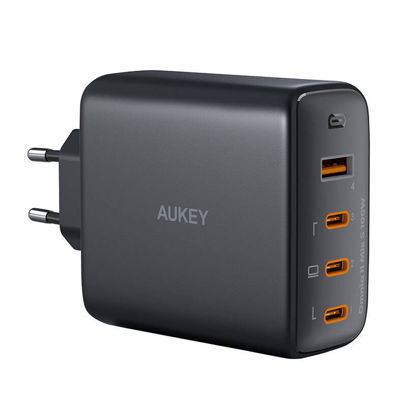 Nabíjačka Aukey PA-B7S, 1xUSB-A, 3xUSB-C, 100W GaN (čierna)