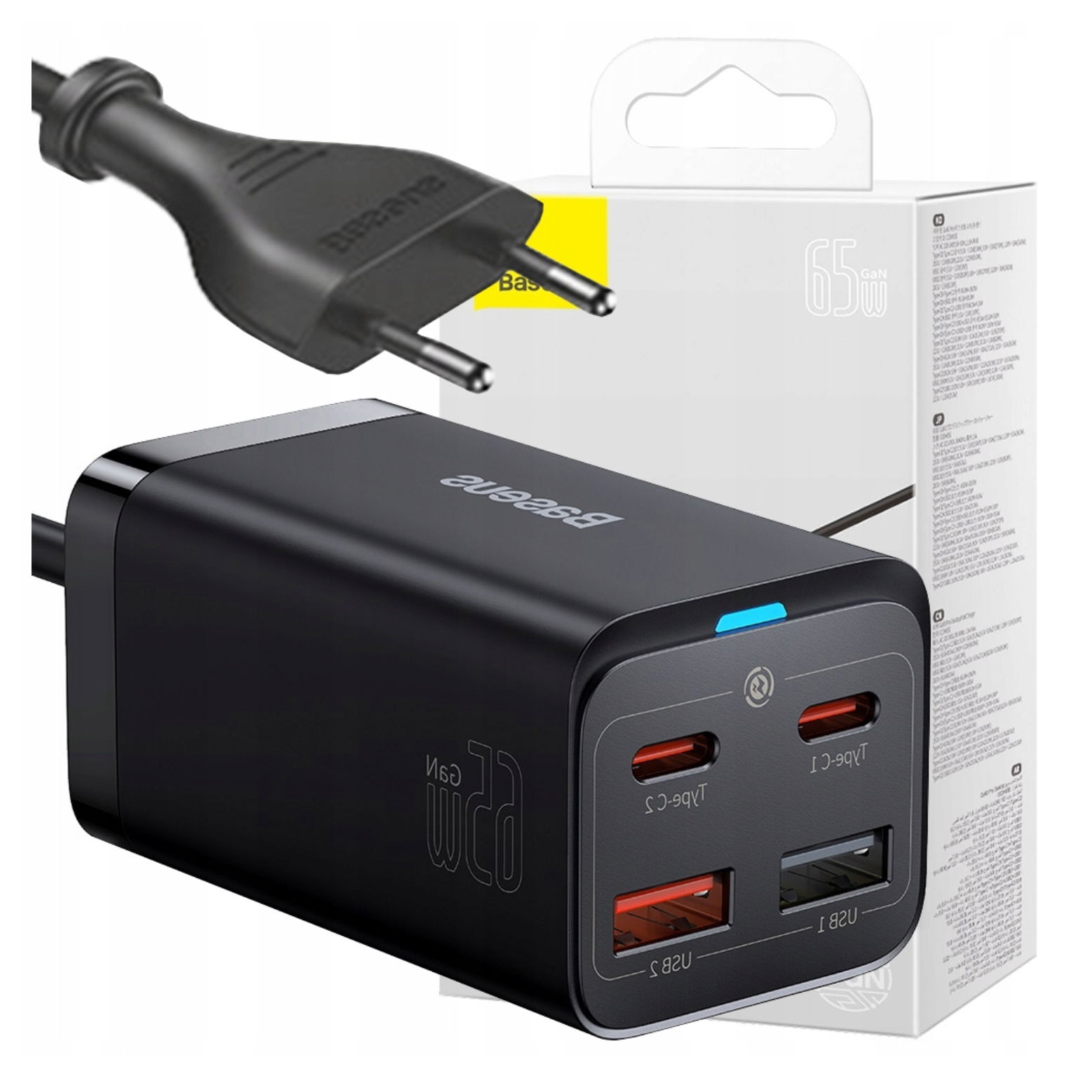 Nabíjačka Baseus GaN3 Pro, 2x Usb-c, 2x Usb, 65 W (čierna)