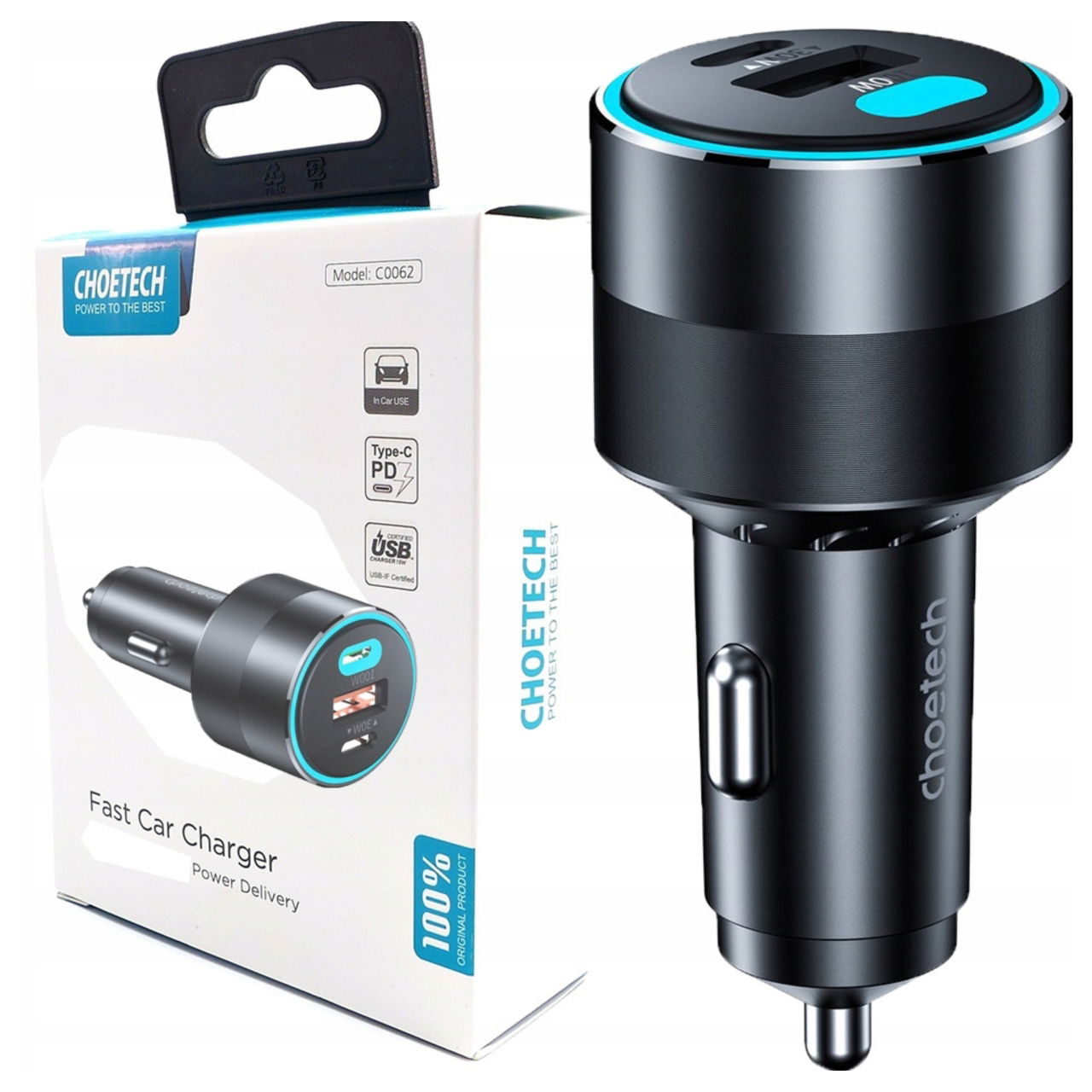 Nabíjačka do auta Choetech TC0011 130W 2x Usb C 1x Usb A (čierna)