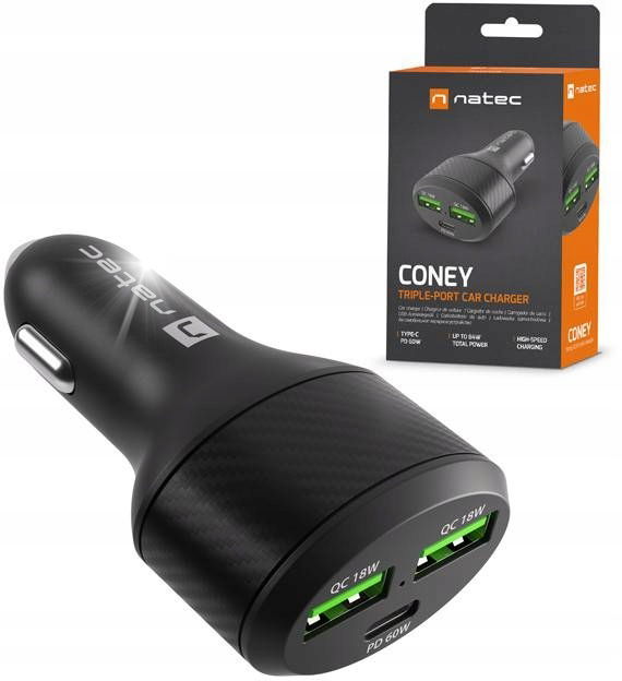Nabíjačka do auta Natec Coney 60W 2xUSB Usb-c