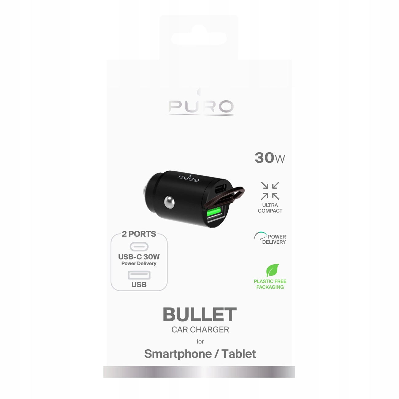 Nabíjačka do auta Puro Mini 30W Power Delivery Usb-c Usb-a čierna