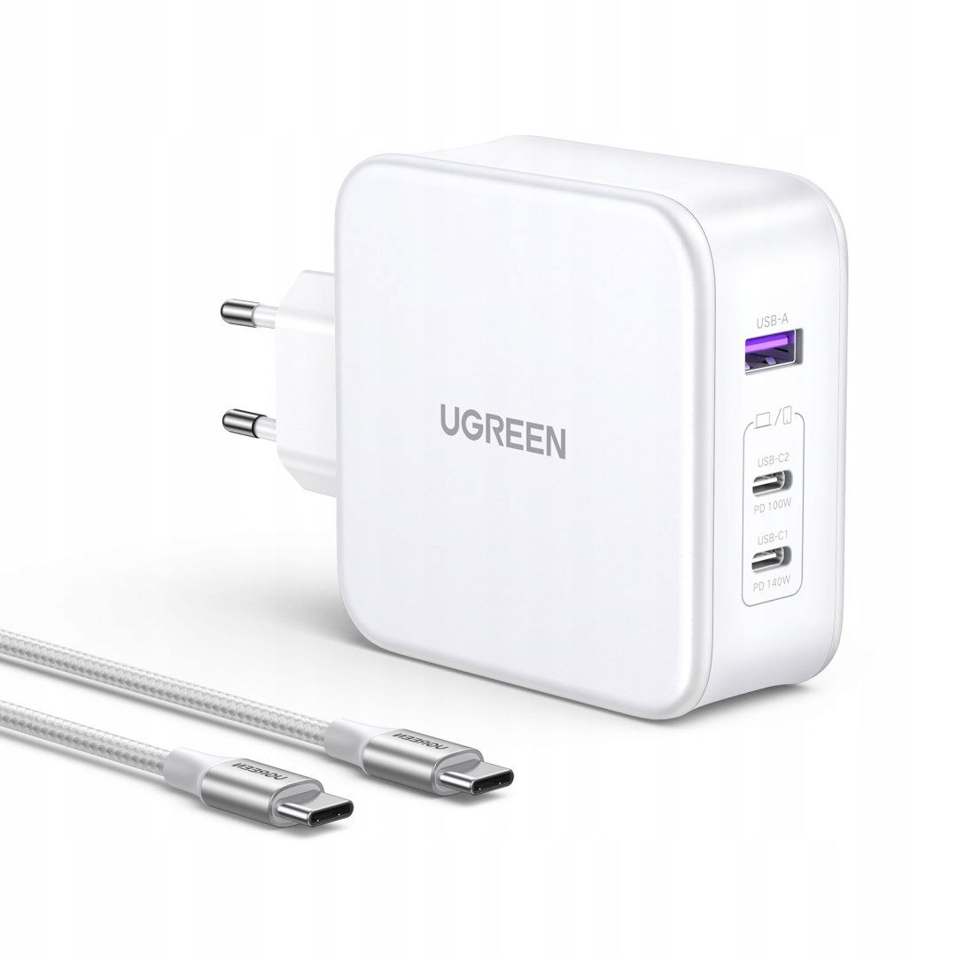Nabíjačka GaN Nexode Usb-a 2x Usb-c 140 W kábel Usb-c 1.5 m biela