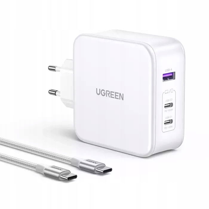 Nabíjačka GaN Ugreen USB-A/2xUSB-C 140W/kábel Usb-c/usb-c 1.5m