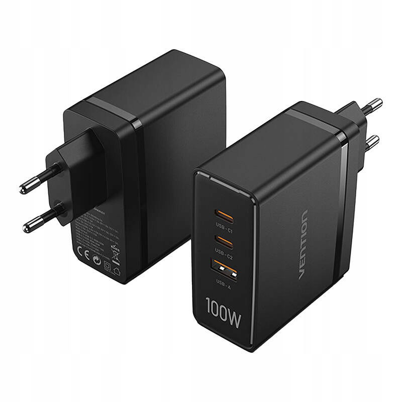 Nabíjačka Vention FEGB0-EU 2xUSB-C 1xUSB-A 100W/100W/30W GaN (čierna)