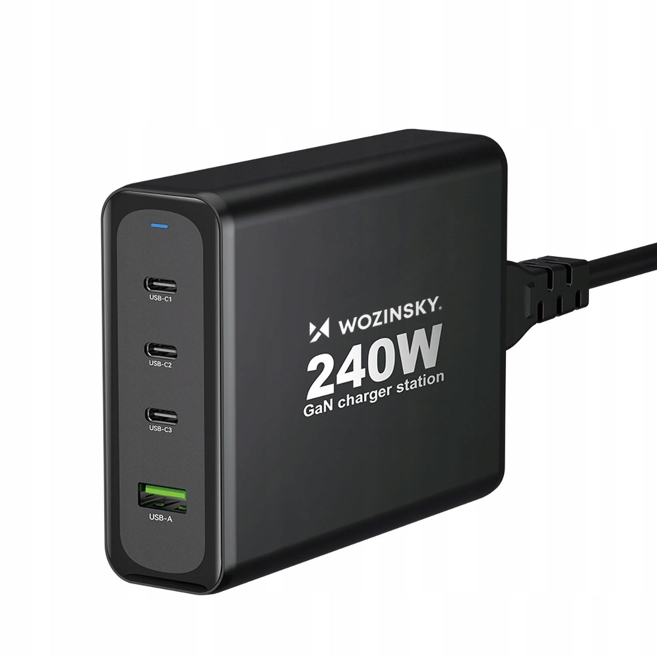 Nabíjačka Wozinsky GaN 240W Usb-a 3x Usb-c čierna