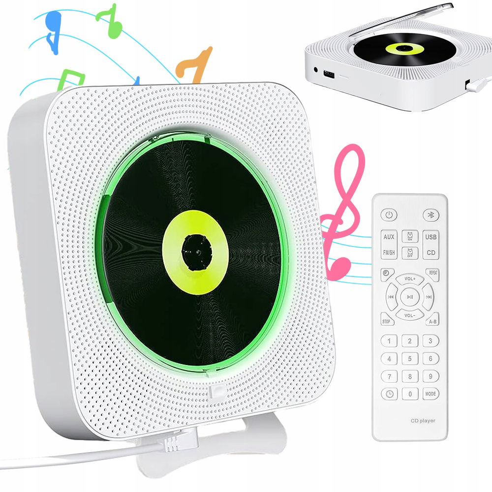Nástenný Domáci Bluetooth CD Prehrávač S Rádiom A Režimom Osvetlenia