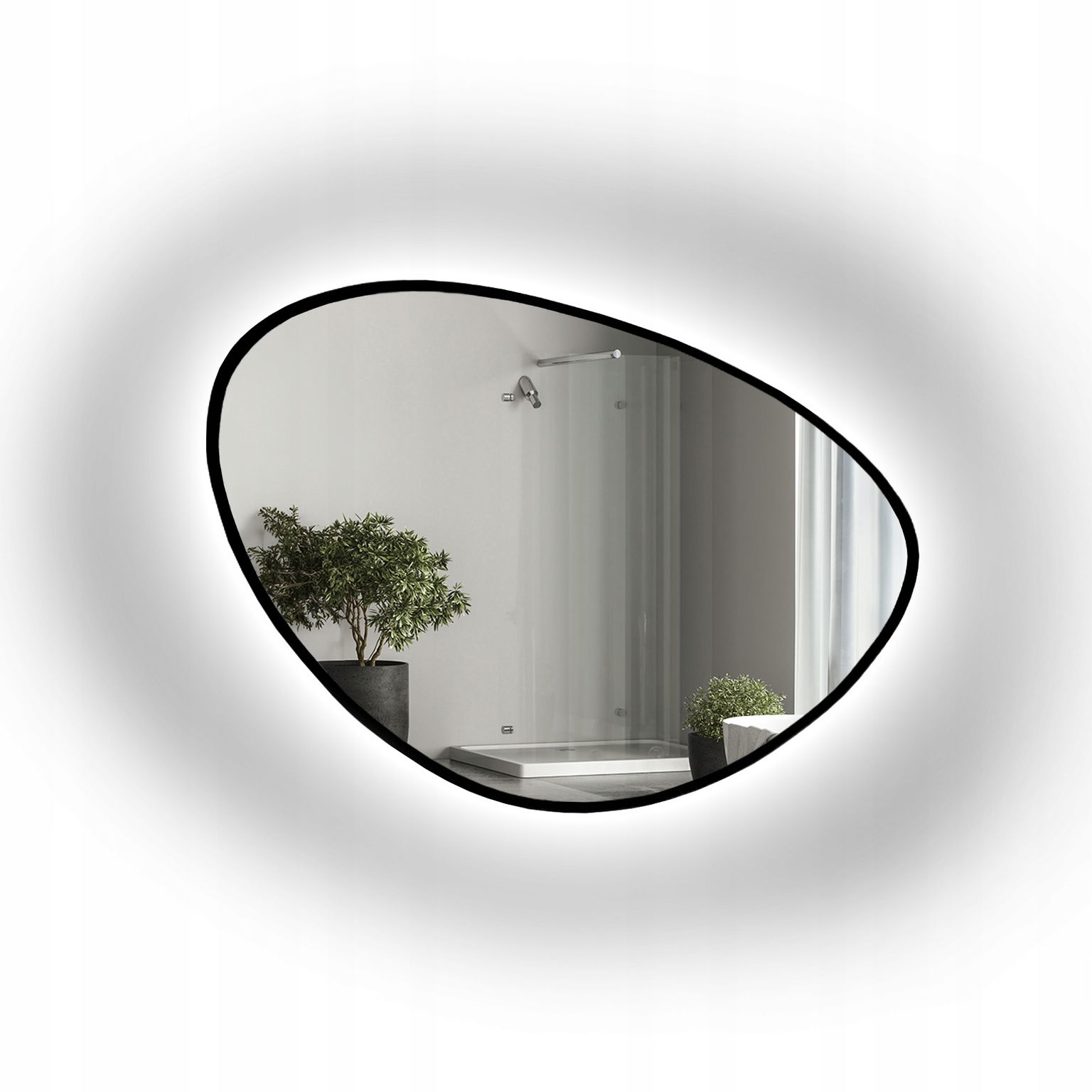 Nepravidelné zrkadlo Obsidián v čiernom ráme Mdf s Led 184x140