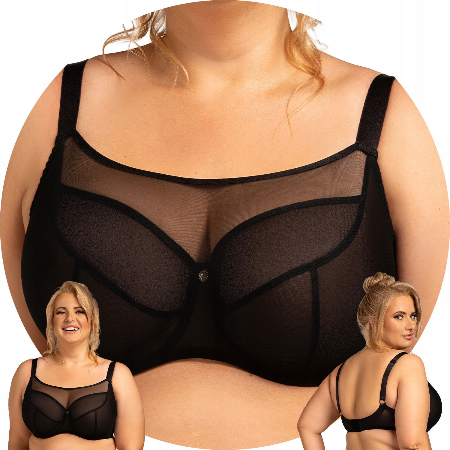 Nessa Salma crop top čierny tyl Podprsenka soft 100H Mäkká