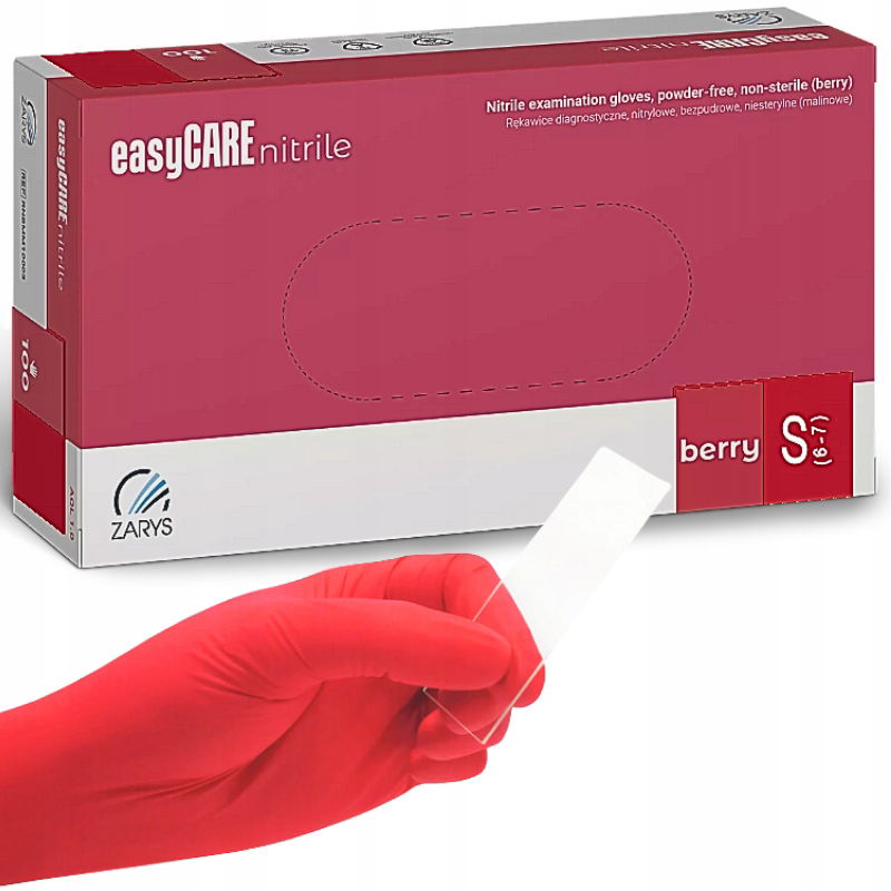 Nitrilové rukavice Bezpudrové easyCARE berry Zarys Malinové veľ. S 100 ks