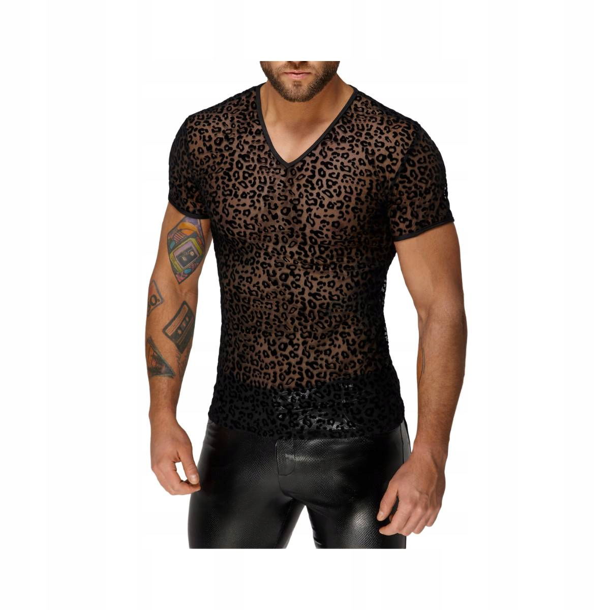 Noir Handmade pánske tričko H071 Leopard flock v-neck tričko S