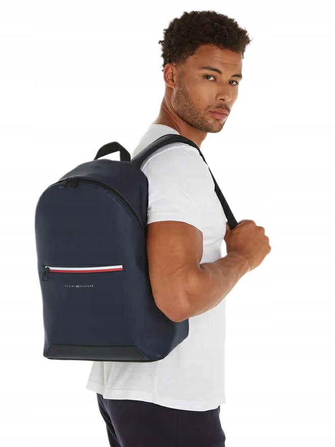 Nový Batoh Tommy Hilfiger Th Elegantná Koža Na Notebook A4 Námornícka Modrá