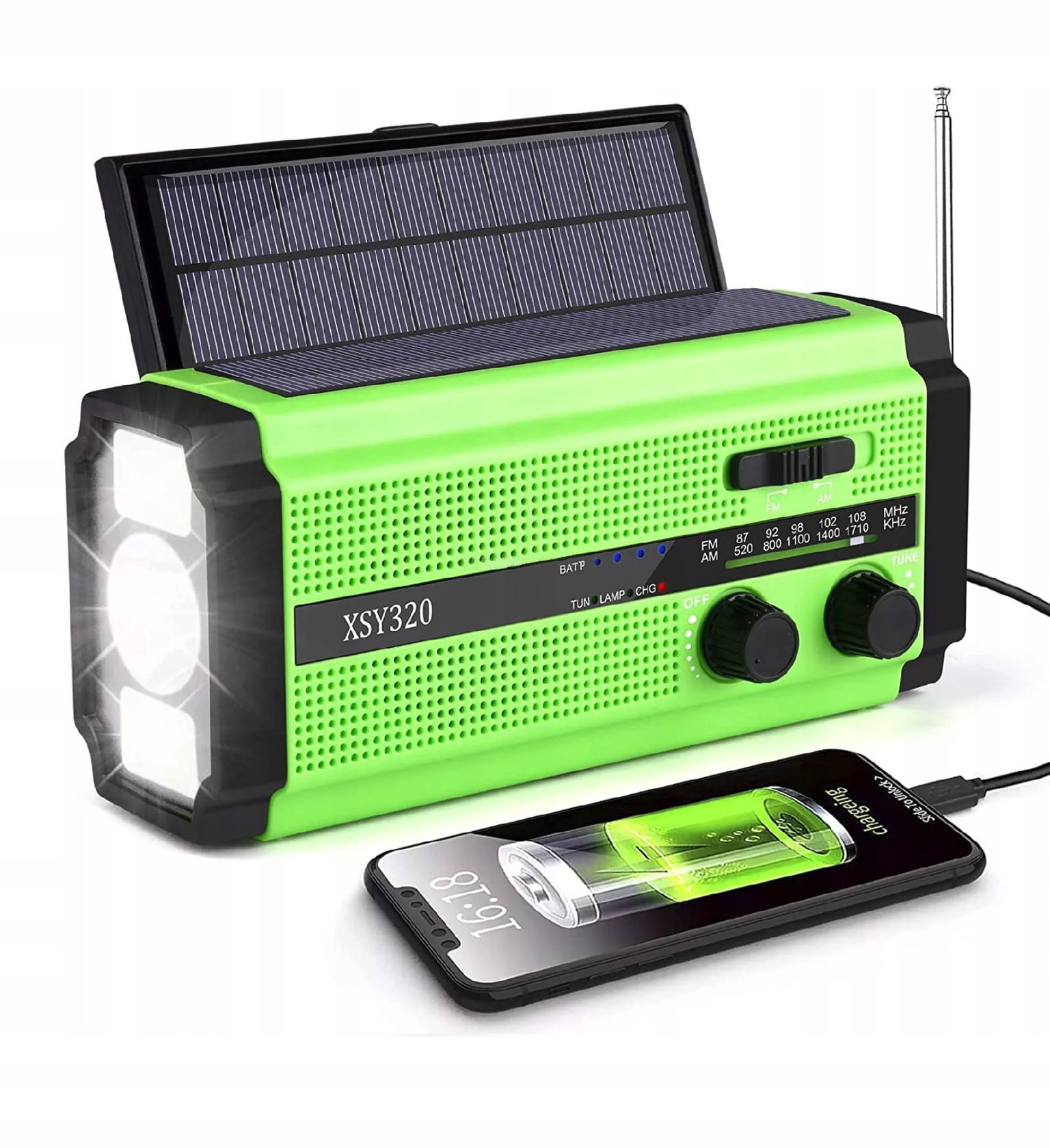 Núdzové rádio 5000mAh, Usb-c. Am/fm solárne