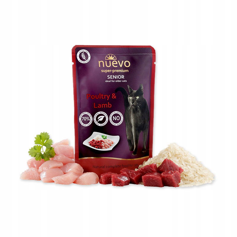 Nuevo Premium Vlhké krmivo pre mačky Adult Hydina Jahňacia ryža 85 g