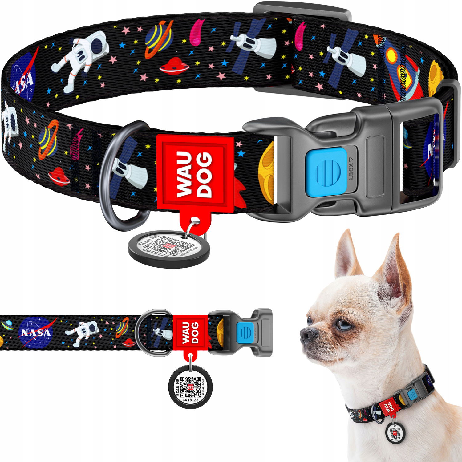Nylonový obojok pre psa, kresba Nasa, veľkosť S, 25-35 cm, 15 mm