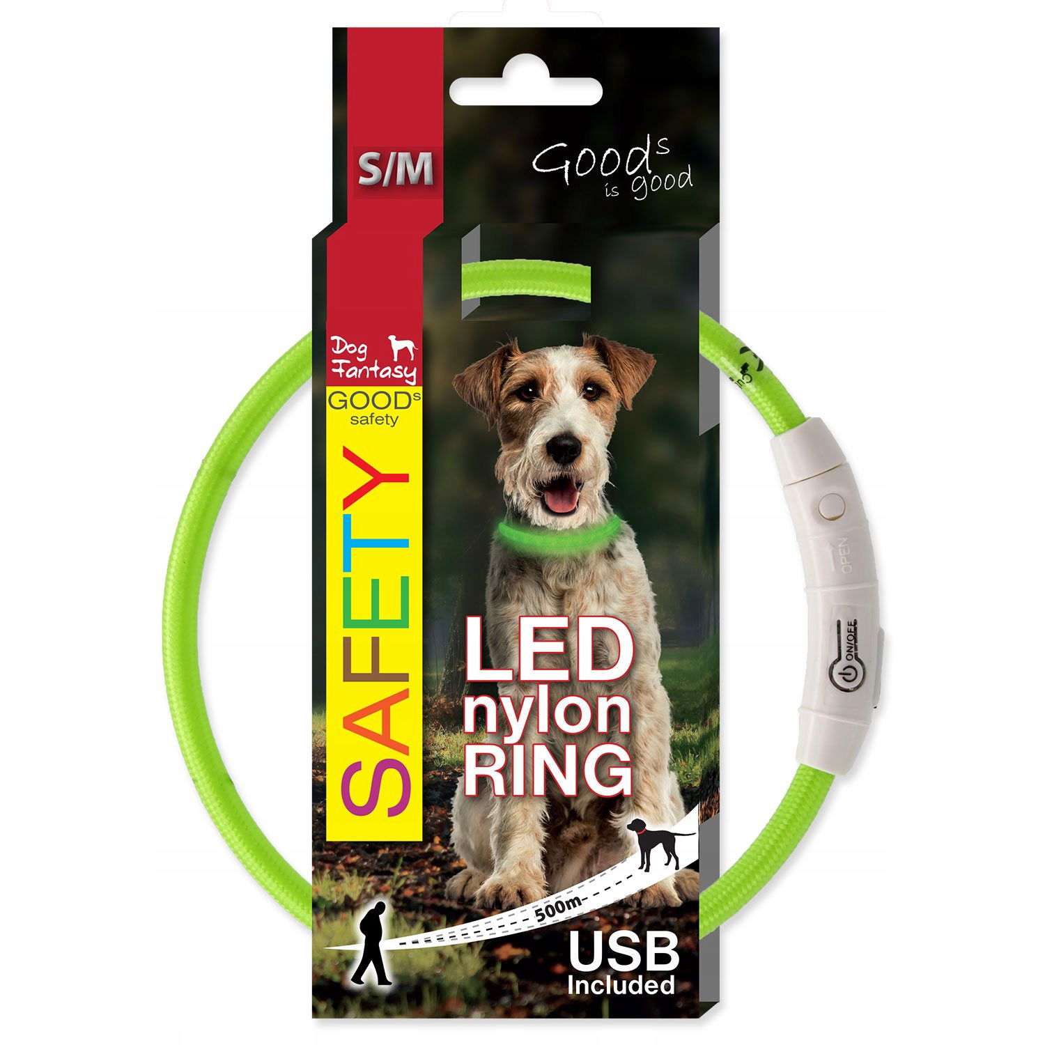 Obojok Dog Fantasy Led nylon zelený 45cm