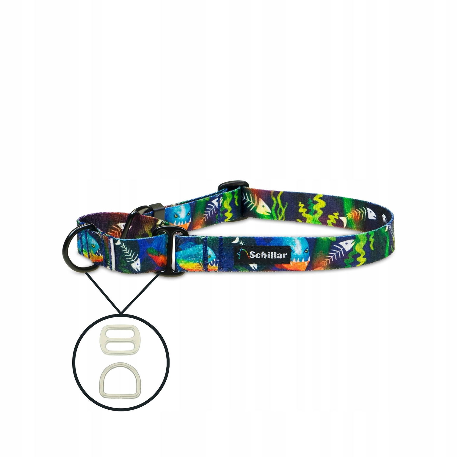 Obojok martingale pre veľkého psa farebná modrá pirane L XL 40-60 cm