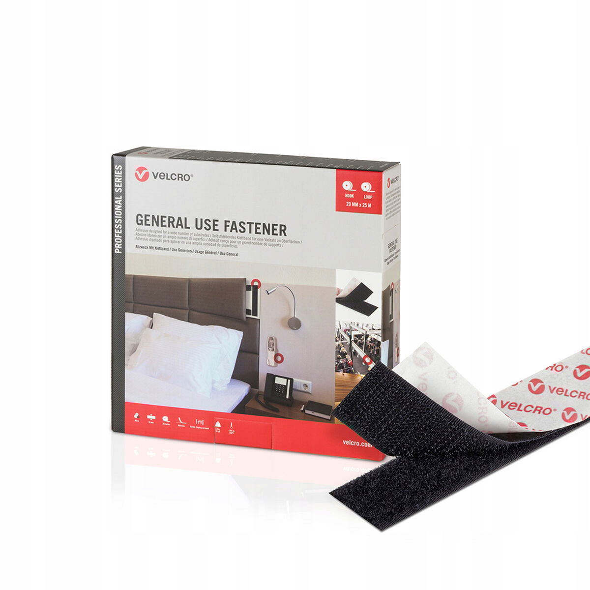 Obojstranná páska Velcro čierna 20 mm x 25 m
