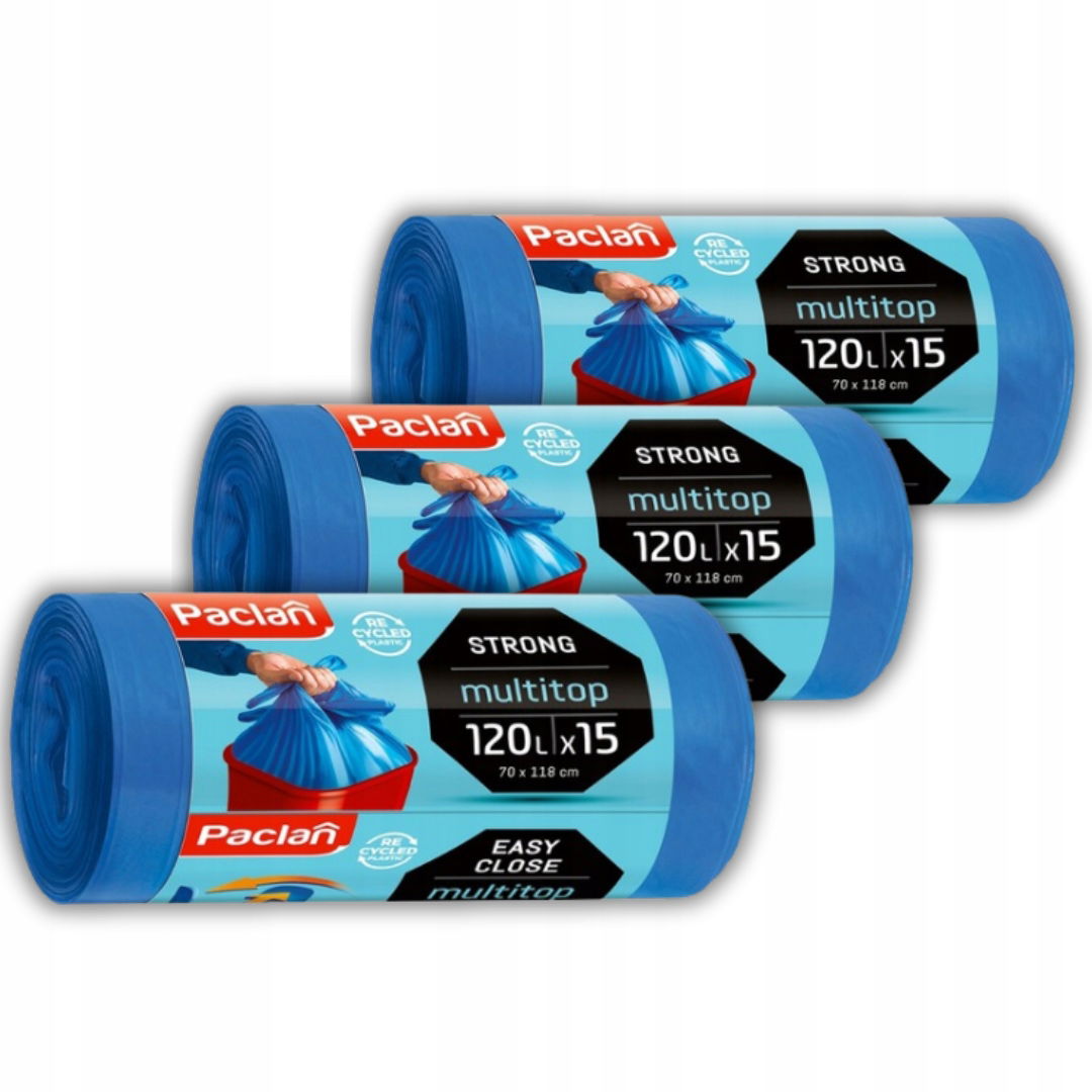 Paclan Multitop Univerzálne vrecia na odpadky 120 l 15 kusov x3