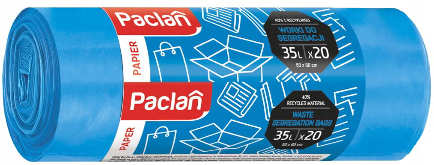 Paclan Vrecia na odpadky na triedenie papiera Modré Silné 35 L 20 ks