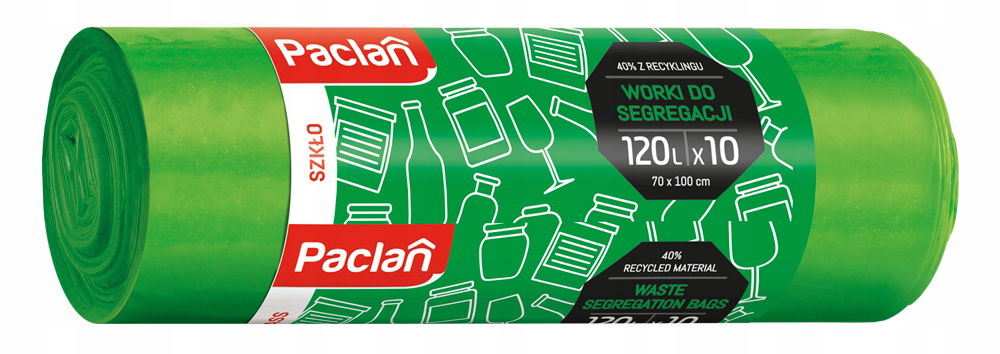 Paclan Vrecia na odpadky na triedenie skla Zelené 120 l, 10 ks