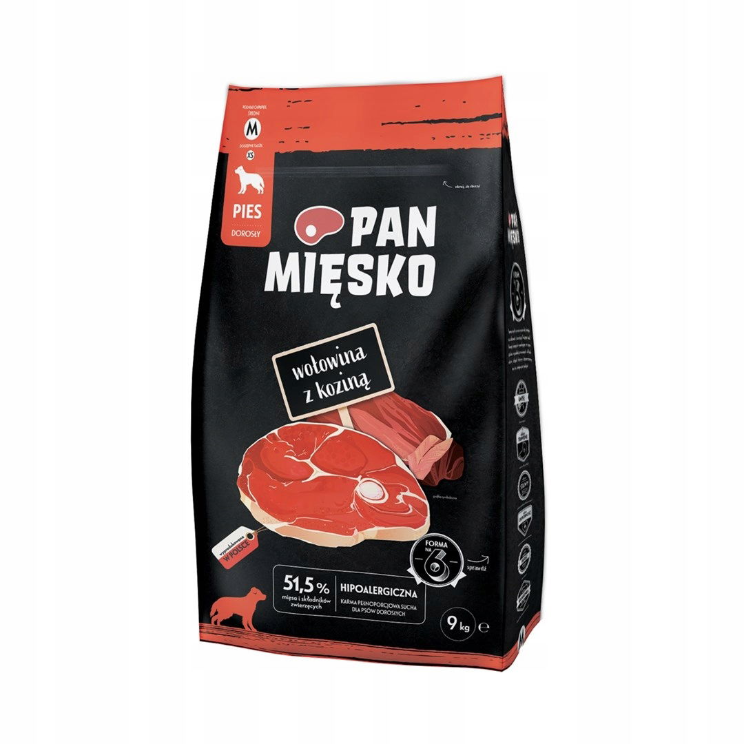 Pan Mięsko hovädzie mäso,zrnina,suchá zelenina krmivo pre psa M 9 kg