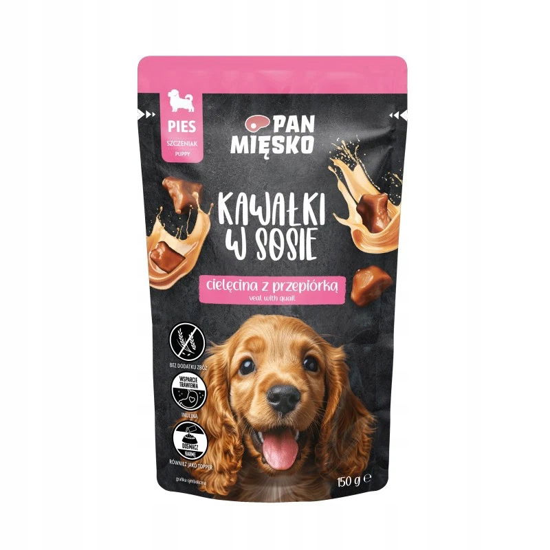 Pan Mięsko kúsky v teľacej omáčke s prepelicou 150 g (pre šteniatka)