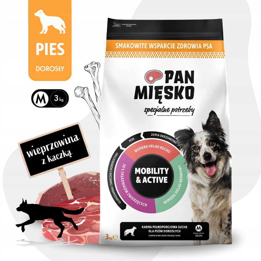 Pan Mięsko Mobility & Active Suché krmivo pre psa Hovädzie Morčacie M 3 kg