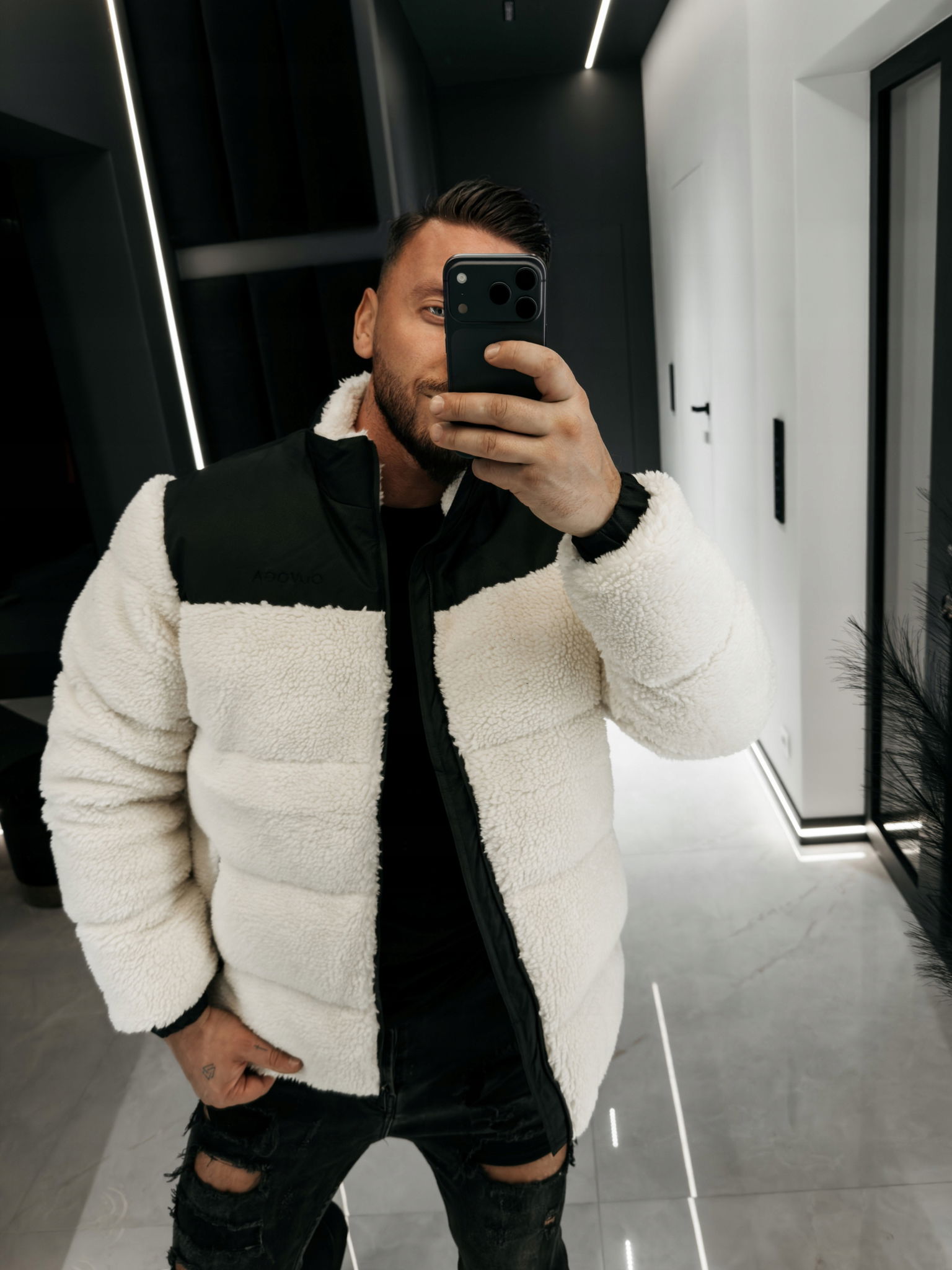 Pánska Bunda Vaas Olavoga Ecru Black M