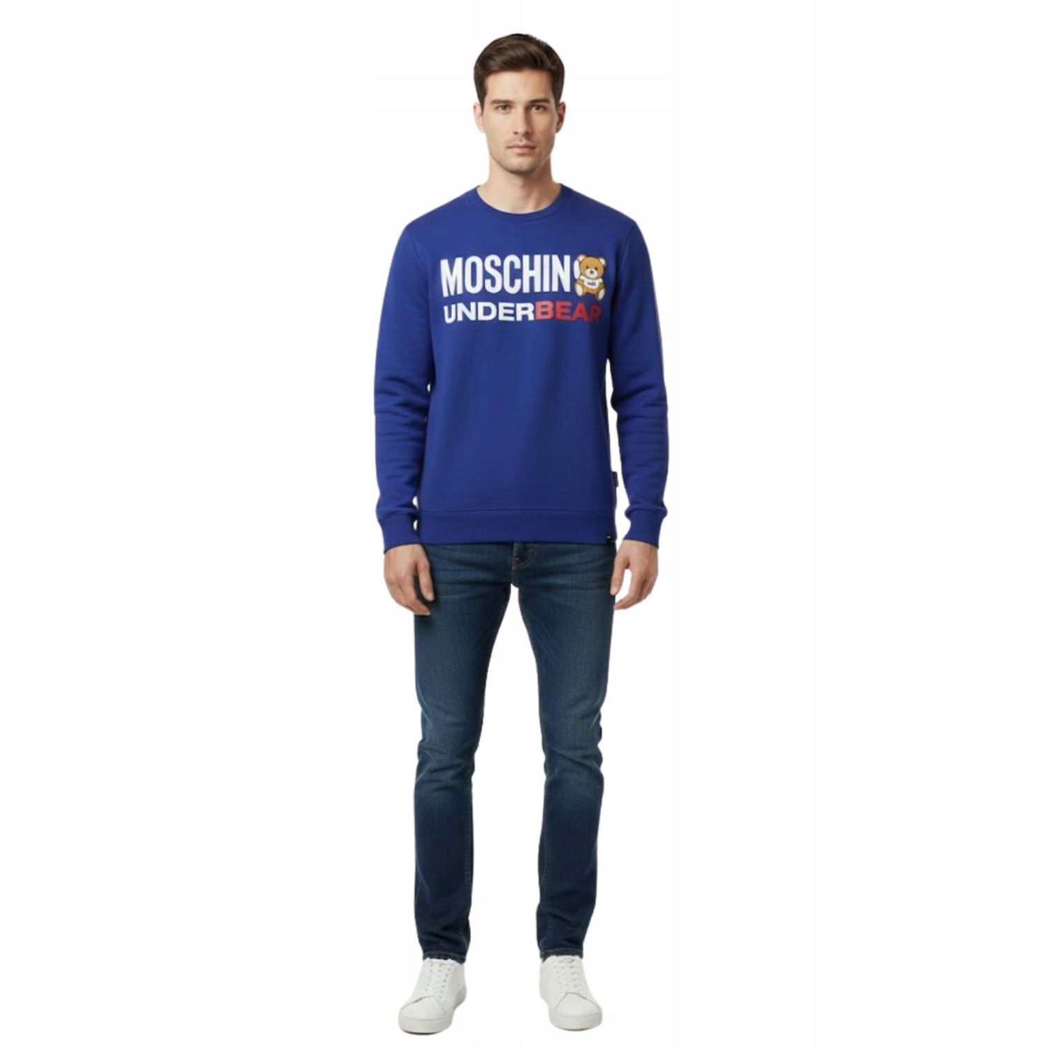 Pánska mikina Moschino Underbear bavlnená modrá s módnym logom veľ. Xs