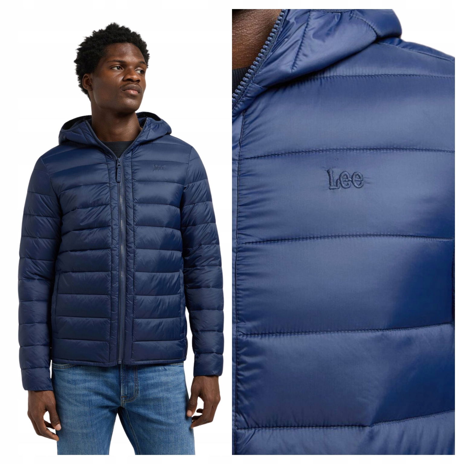 Pánska Pánska Lee Puffer Jacket Mood Indigo Tmavomodrá s kapucňou S