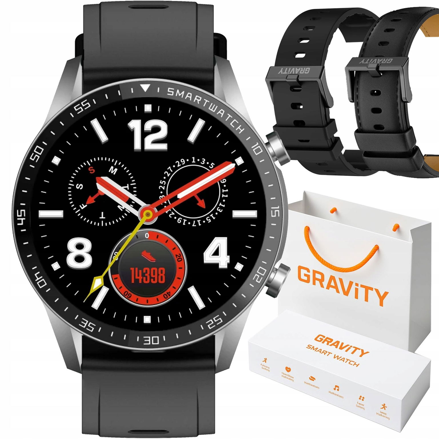 Pánske hodinky Smartwatch Gravity GT10-7 Sr/bk/bk Leather