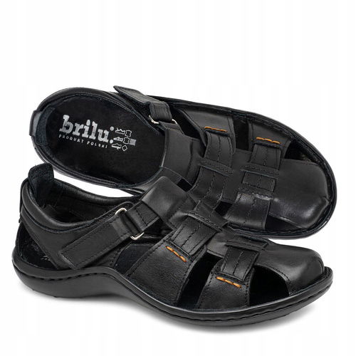 Pánske kožené sandále Brilu Poľské Na Suchý Zips čierne 44