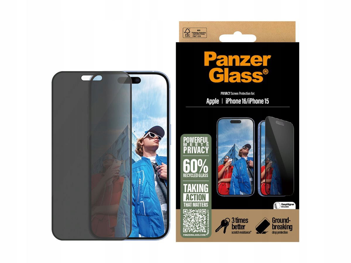 PanzerGlass Privacy Screen Protector iPhone 16 iPhone 15 Ultra-Wide Fit