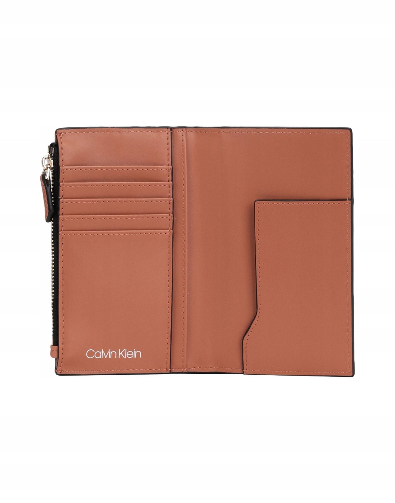 Peňaženka Calvin Klein Camel Kožená Malá s vreckom na zips pre ženy
