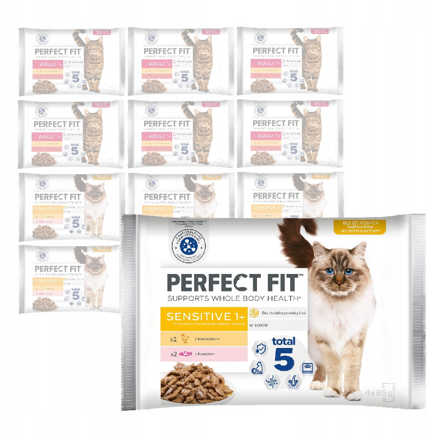 Perfect Fit Adult Sensitive 1+ Vlhké Krmivo 52 x 85 g Zmes V Omáčke